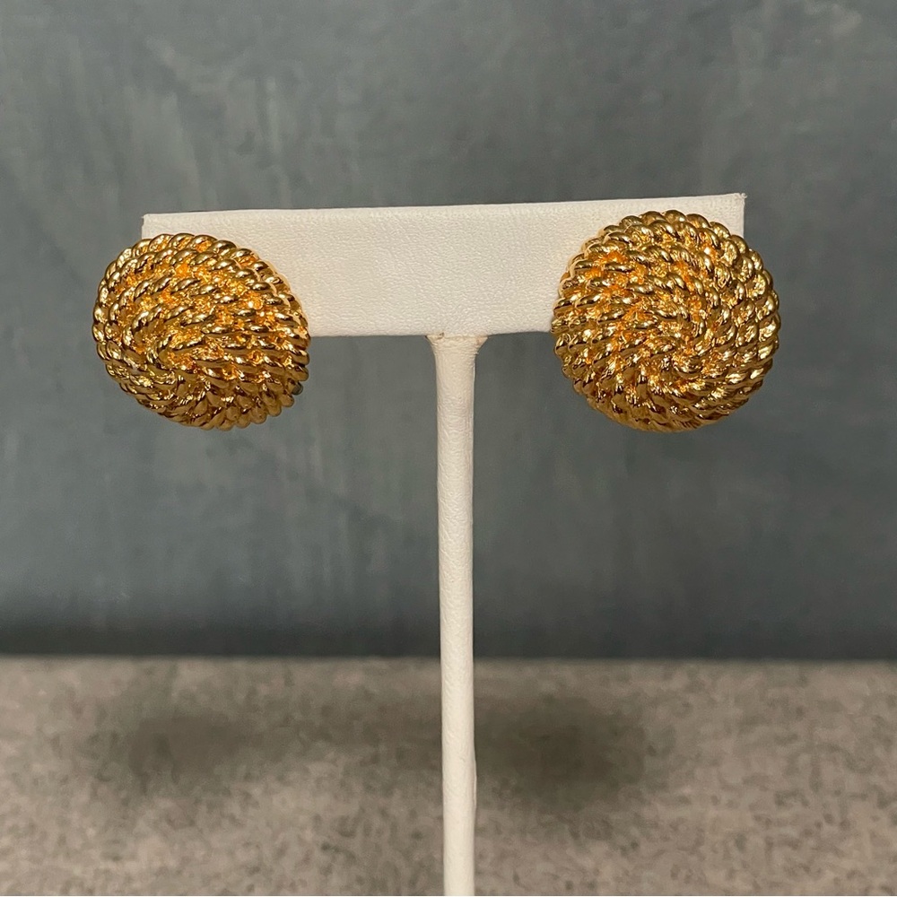 Vintage Monet Signed Gold-Tone Domed Button Pierced Earrings